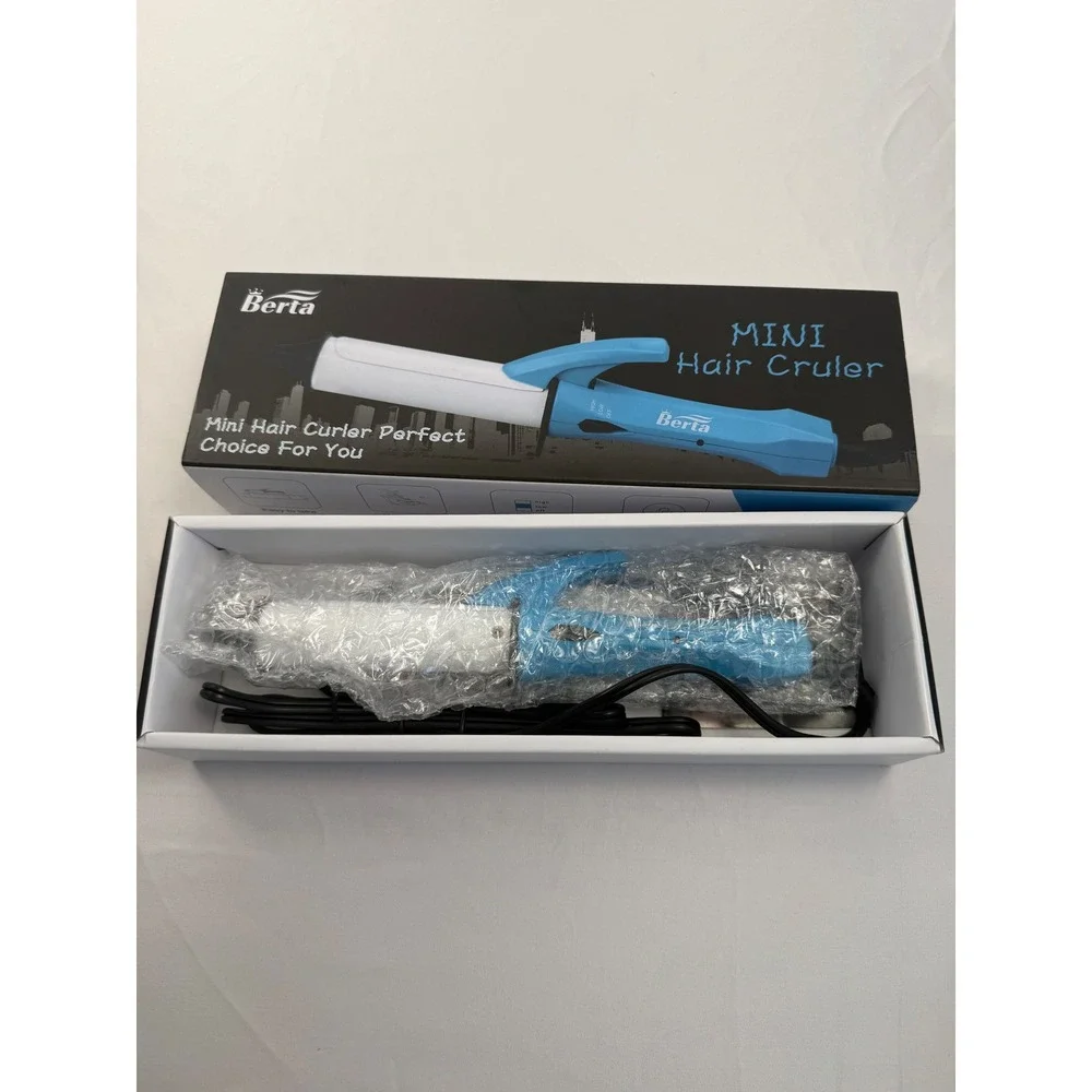 Berta‎ Mini Hair Curler Ceramic Travel Iron Blue Negative Ion Auto Shut Off